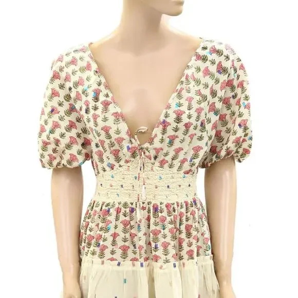 Saylor Anthropologie Greyson Mini Dress Floral Printed Smocked Tiered XS 274190
